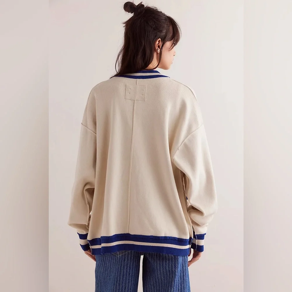 Free People We The Free Varsity Cardi in Ecru